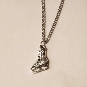 Ice Skate Skater Figure Skating Hockey Theme Silvertone Pendant Charm NWOT